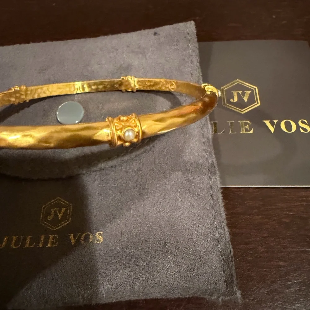 Julie VOS Elegant Gold-Tone Bangle Bracelet with Pearl Accents